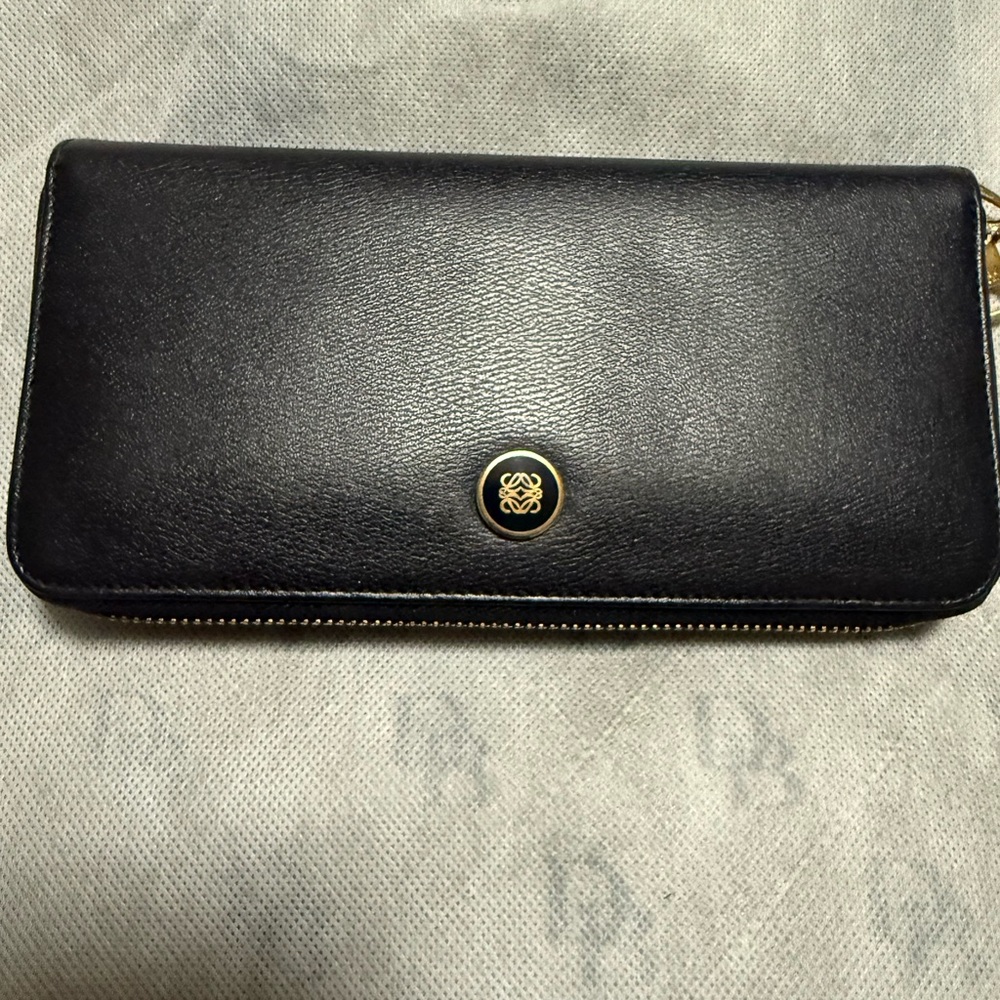 Loewe Black Leather Wallet gold hardware